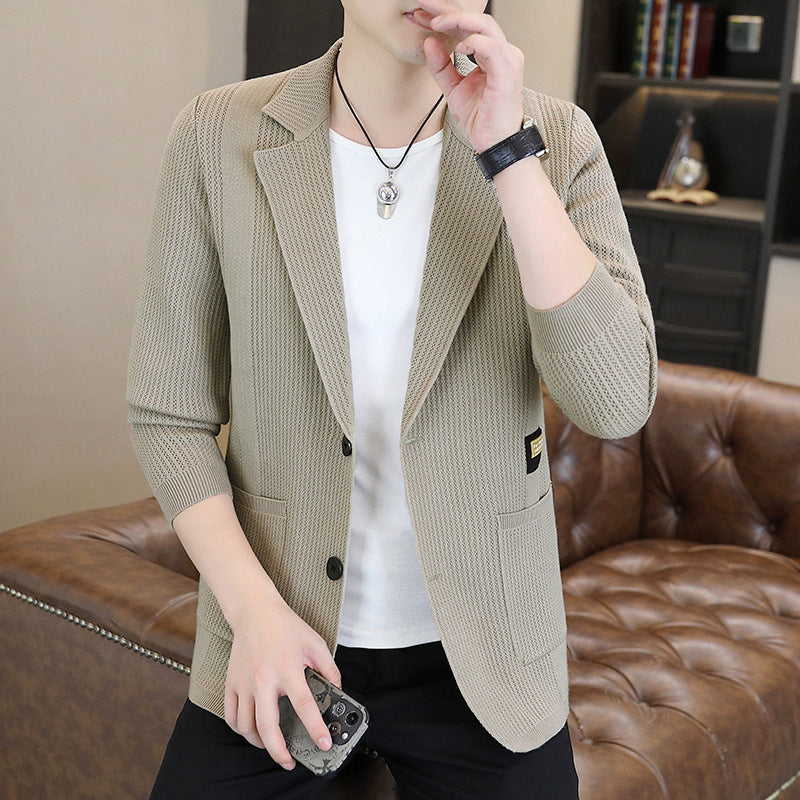 Herren lässiger Strickblazer mit einzigartiger Textur und modernem Schnitt Echoarchiv