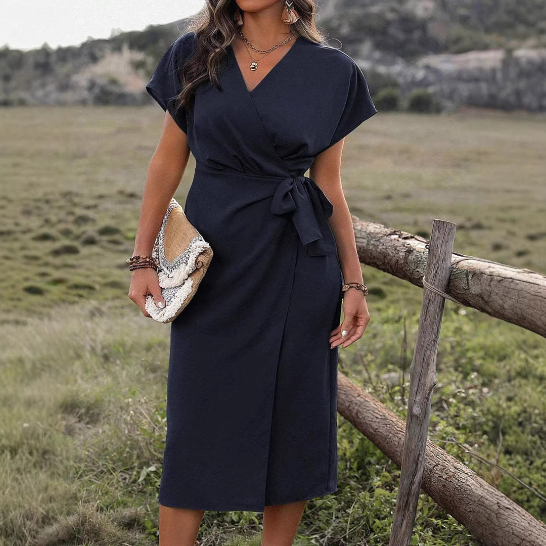 Damen Wickelkleid mit hohem Schlitz und elegantem V-Ausschnitt Echoarchiv