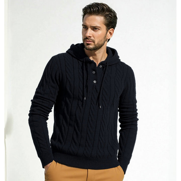 Herren stylischer Strickpullover mit Kapuze und Knopfdetails Echoarchiv