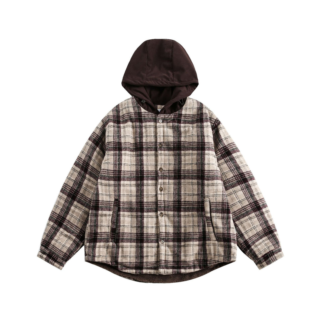 Unisex Oversize-Karo-Überhemd mit Kapuze und Teddyfutter Echoarchiv