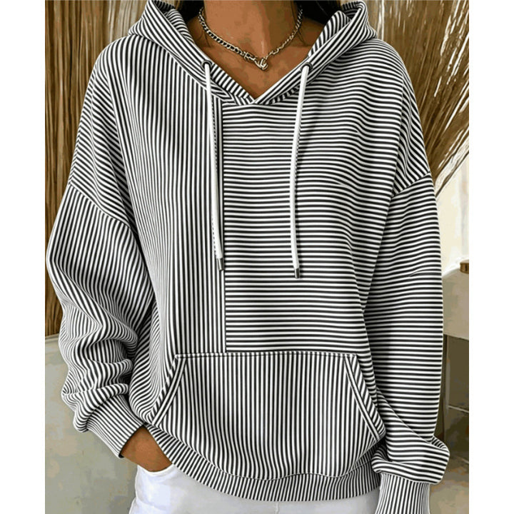Damen Oversize Kapuzenpullover mit feinem Streifenprint, Kängurutasche und V-Ausschnitt-Kapuze – Auréline