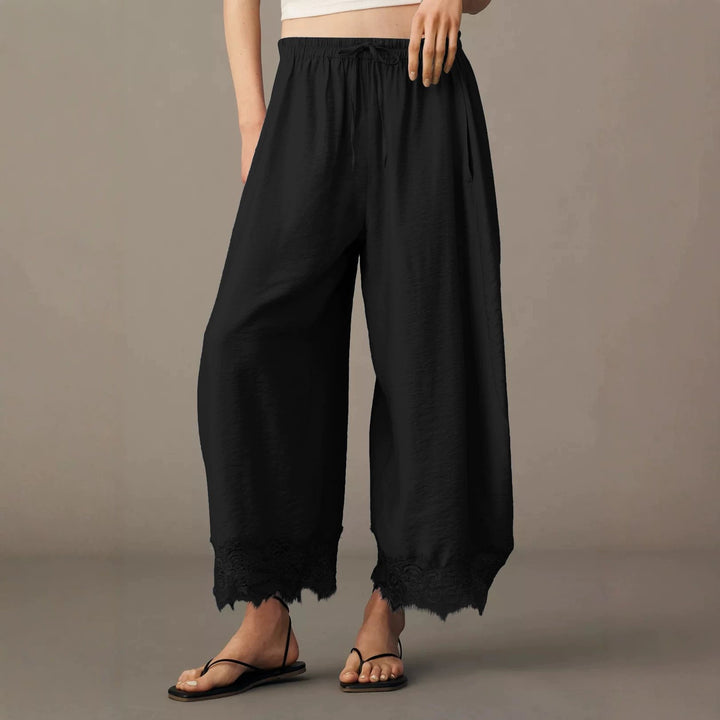 Damen Weite Palazzo-Hose mit elastischem Tunnelzugbund und Spitzenbesatz Echo Archiv