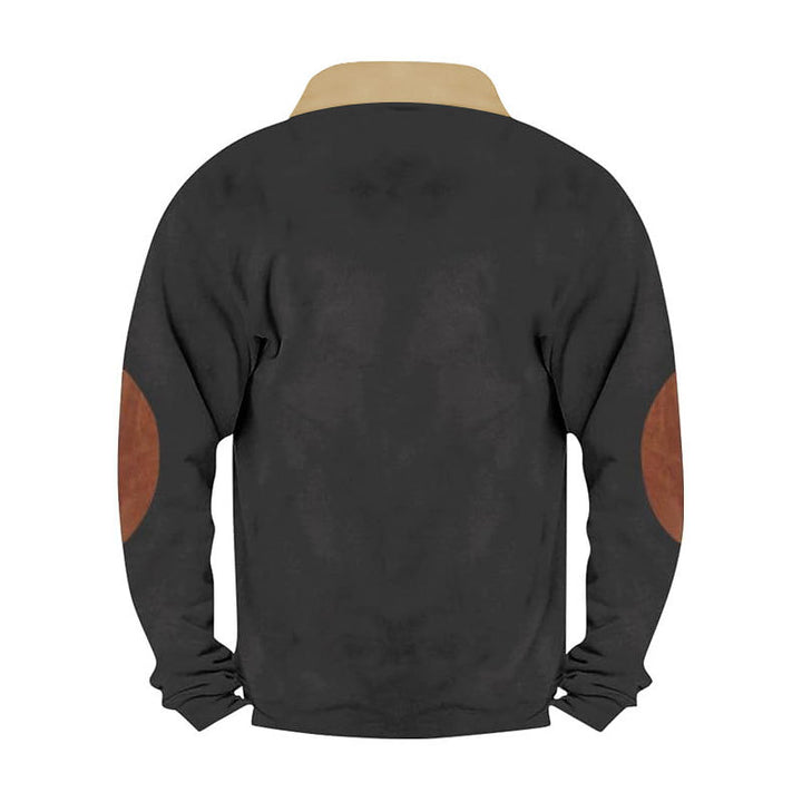 Herren Fleece-Pullover mit hohem Kragen und robusten Lederapplikationen Echoarchiv