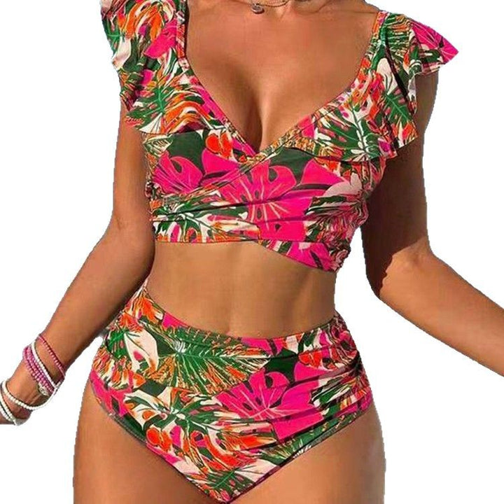 Damen Hoch-tailliertes Badebikini mit verspielten Rüschendetails Echo Archiv
