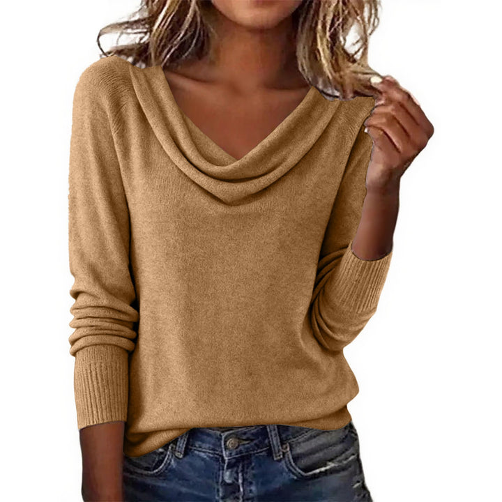 Damen Feiner Strickpullover mit Wasserfallkragen und Rippbündchen – Mavelle