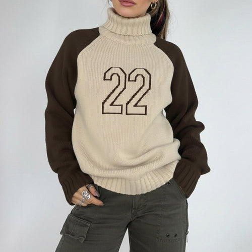 Damen Rollkragenpullover mit Raglanärmeln und Zahlen-Intarsia Echo Archiv