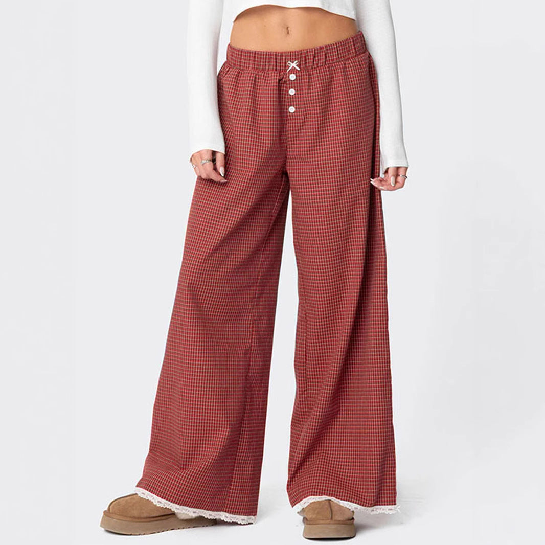 Damen Weit geschnittene Karohose mit Spitzendetails Echo Archiv