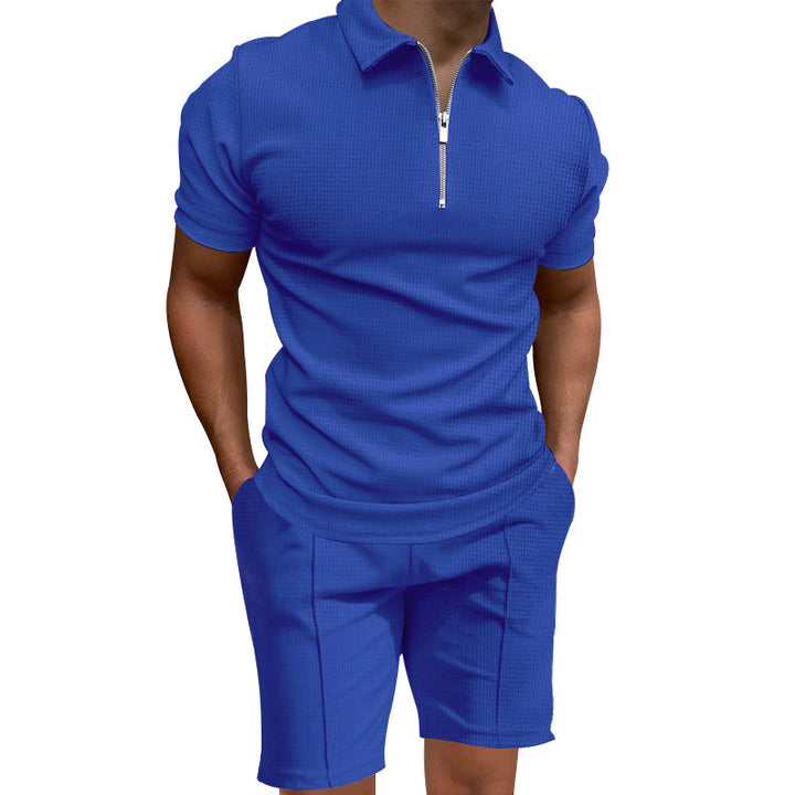 Herren Sportliches Kurzarm-Outfit mit modernem Strukturdesign und Reißverschluss Echoarchiv