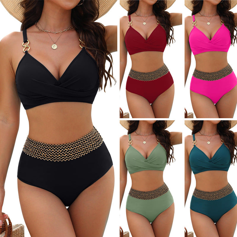 Damen Hochtaillierter Bikini mit stilvollen goldenen Akzenten Echo Archiv
