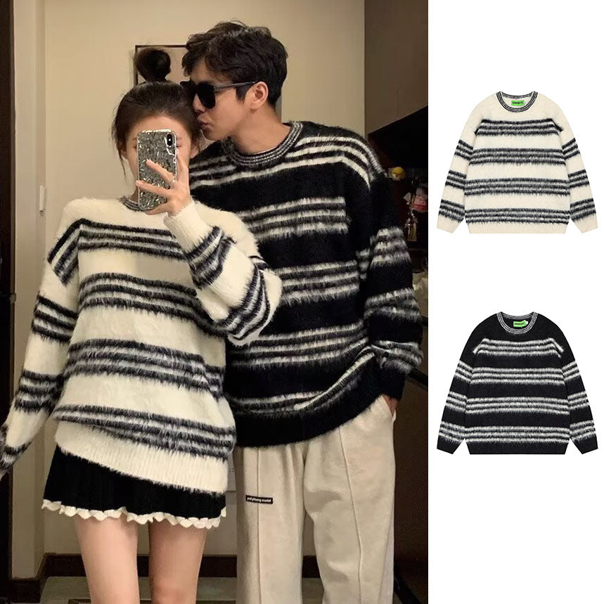 Damen Gemütlicher, gestreifter Grobstrickpullover Echoarchiv