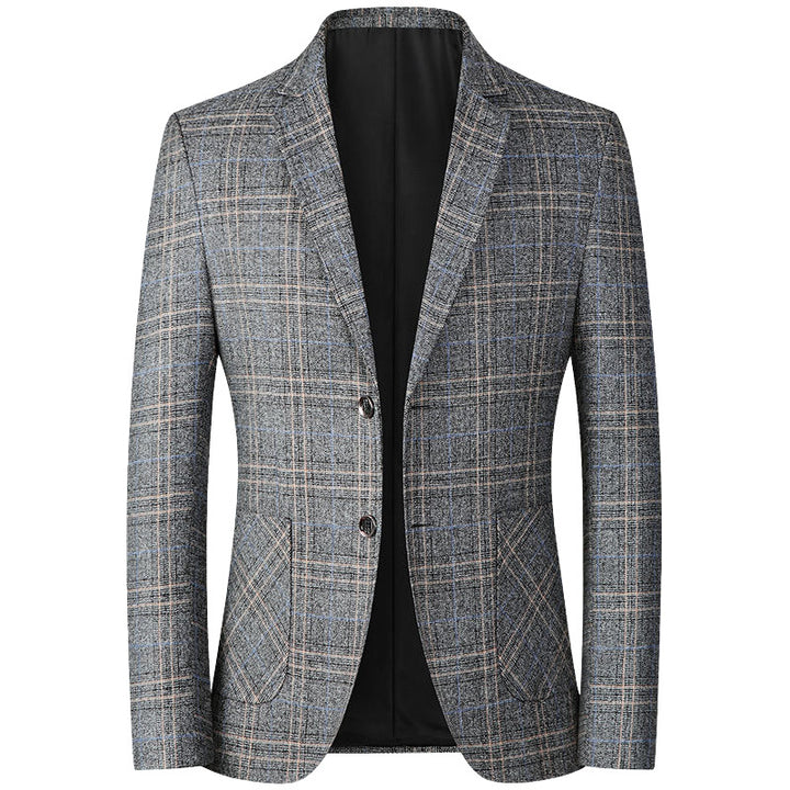 Herren Kariertes Wollmix-Sakko Slim Fit mit schmalem Revers – Tianoro