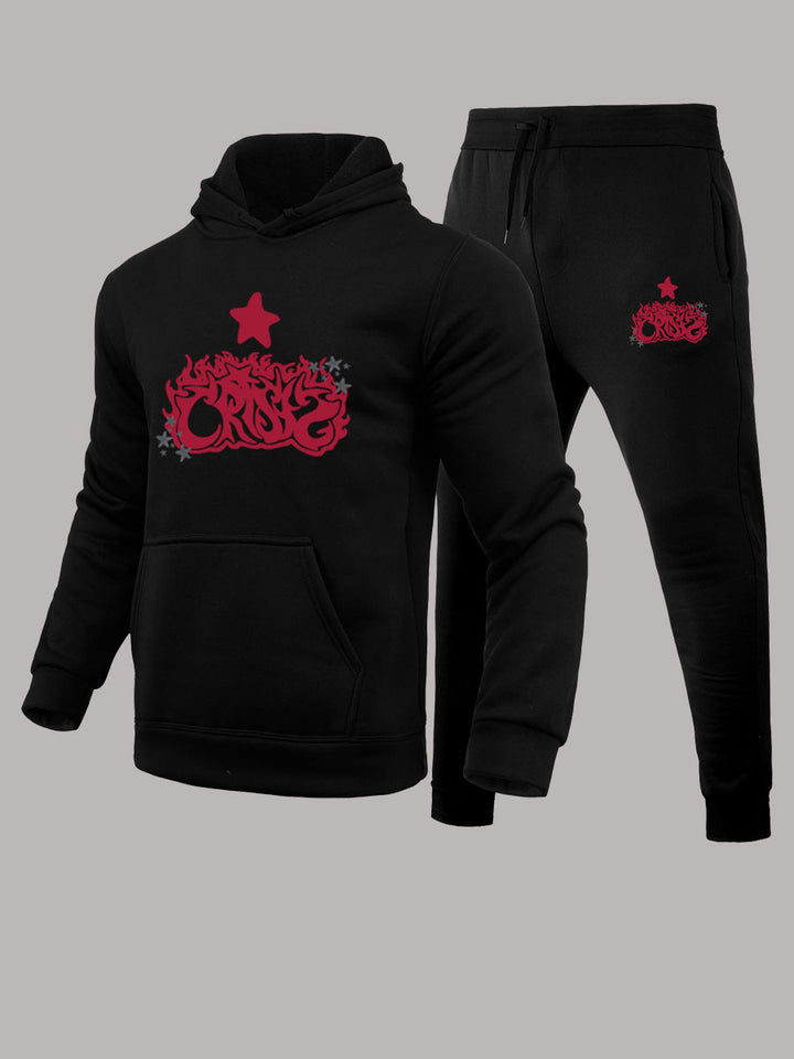 Herren Kapuzenpullover und Jogginghose Set mit künstlerischem Druck und lässigen Details Echoarchiv