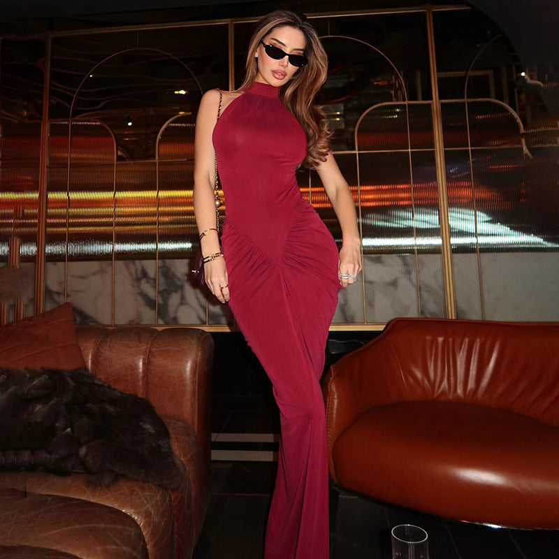 Damen elegantes Maxikleid mit hochgeschlossenem Kragen und raffinierten Raffungselementen Echo Archiv