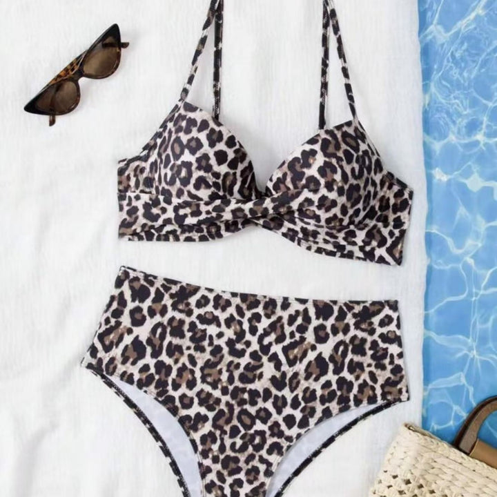 Damen Hoch tailliertes Bikini-Set mit gepolstertem Oberteil und animalischem Muster Echo Archiv