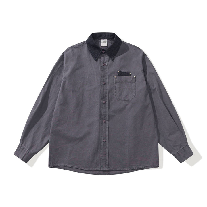 Herren Oversize‑Hemdjacke mit kontrastierendem Cordkragen und dekorativer Brusttasche Echoarchiv
