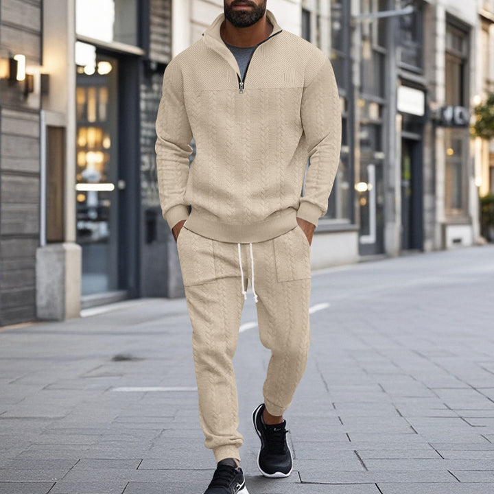 Herren sportliches Fleece-Set mit halbem Reißverschluss und praktischen Taschen Echoarchiv