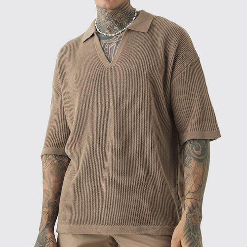 Herren lässiges Strick-T-Shirt mit V-Ausschnitt und kurzem Arm Echoarchiv