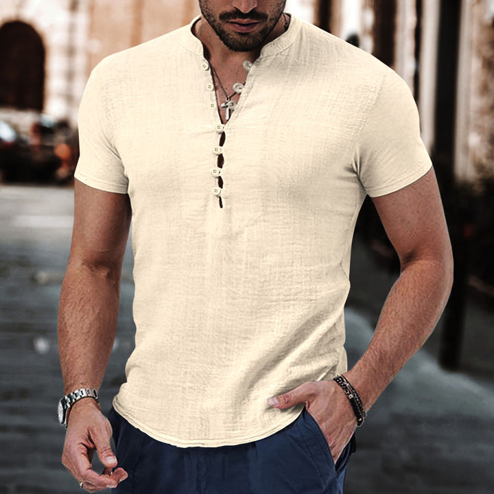 Herren Casual Kurzarm Strukturiertes Henley-Oberteil Echoarchiv