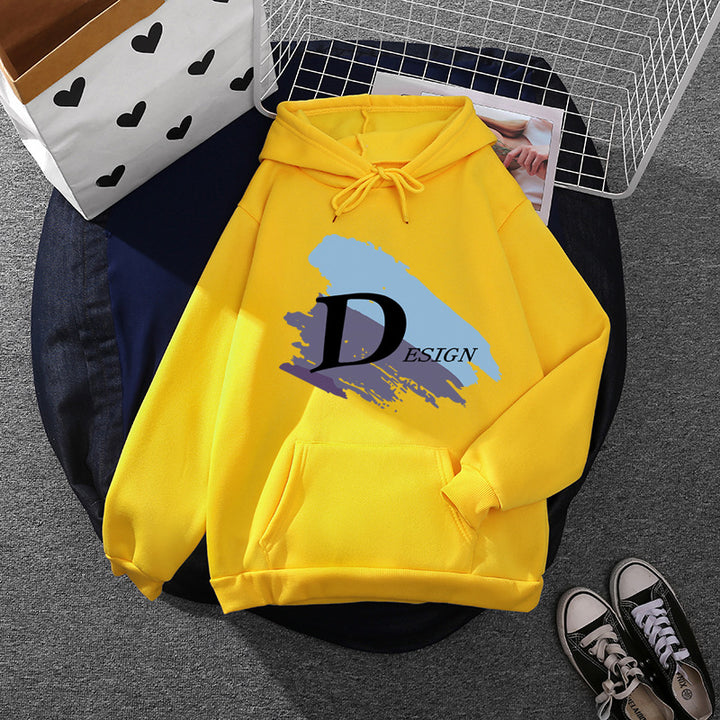 Unisex lässiger Kapuzenpullover mit großflächigem Pinsel-Logo, Kängurutasche und verstellbarer Kapuze – Auréline