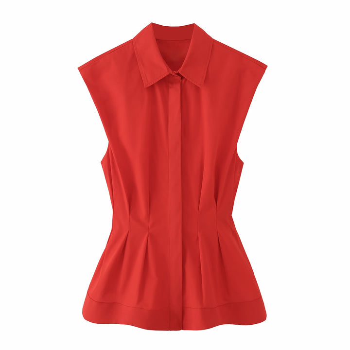 Damen Ärmellose taillierte Bluse mit Kellerfalten und verdeckter Knopfleiste Echoarchiv