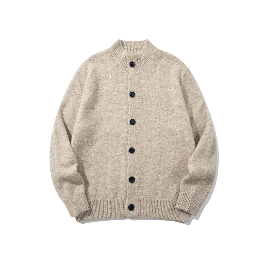 Unisex Grobgestrickte Bouclé-Cardigan mit Stehkragen und Knopfleiste Echoarchiv