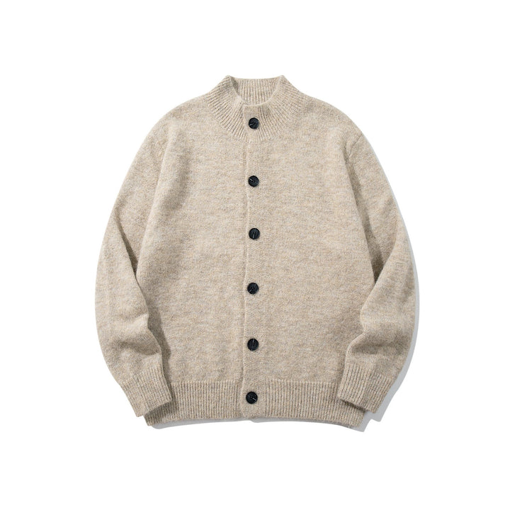 Unisex Grobgestrickte Bouclé-Cardigan mit Stehkragen und Knopfleiste Echoarchiv