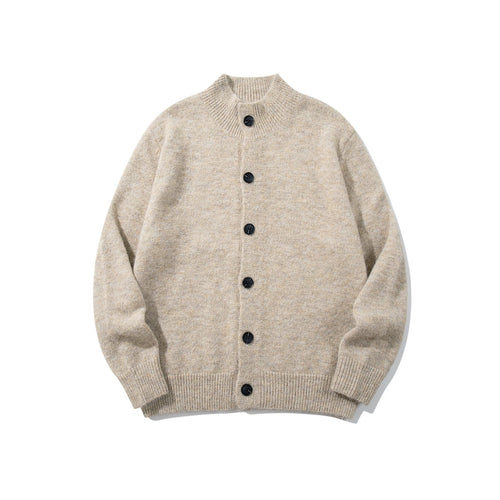 Unisex Grobgestrickte Bouclé-Cardigan mit Stehkragen und Knopfleiste Echoarchiv
