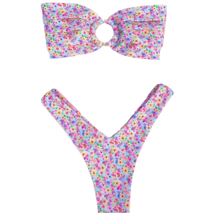 Damen Bandeau-Bikini mit Blumenmuster und Schlaufen-Detail Echo Archiv
