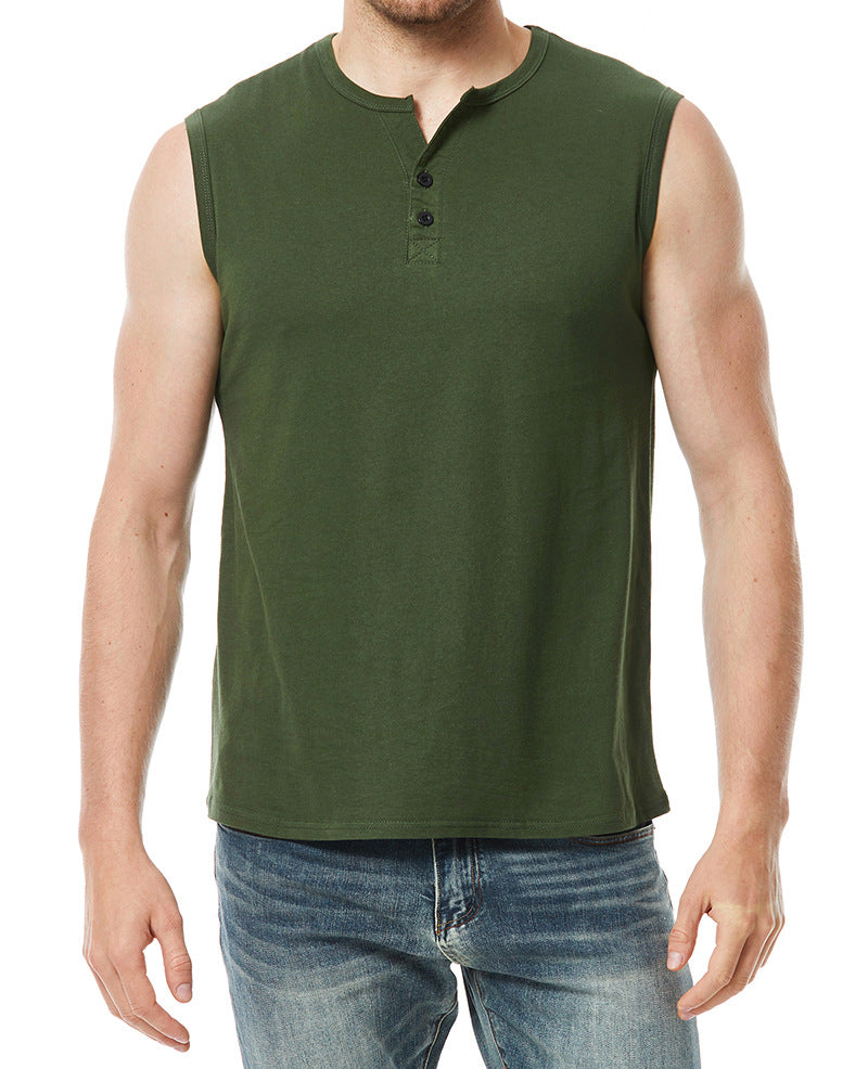 Herren ärmelloses Henley-Shirt mit modernen Knopfdetails Echoarchiv