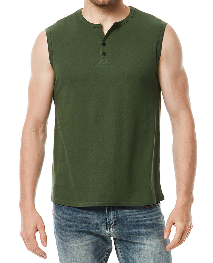 Herren ärmelloses Henley-Shirt mit modernen Knopfdetails Echoarchiv