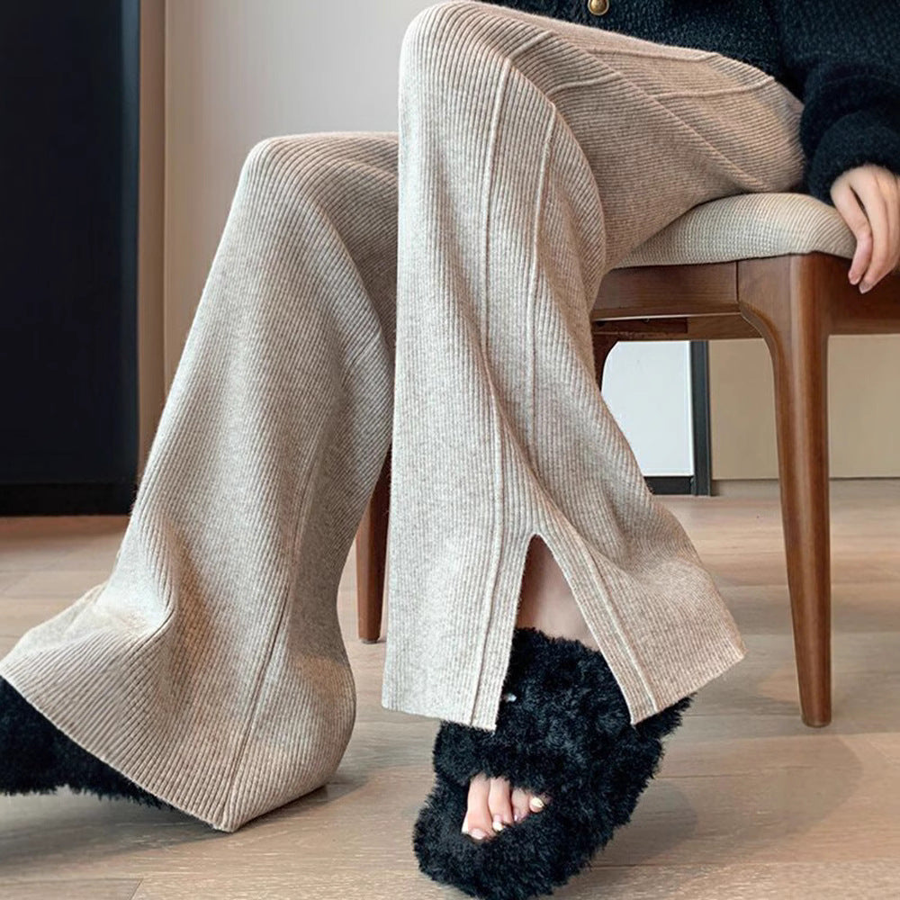 Damen Modische Rippstrick-Hose mit seitlichen Schlitzen Echo Archiv
