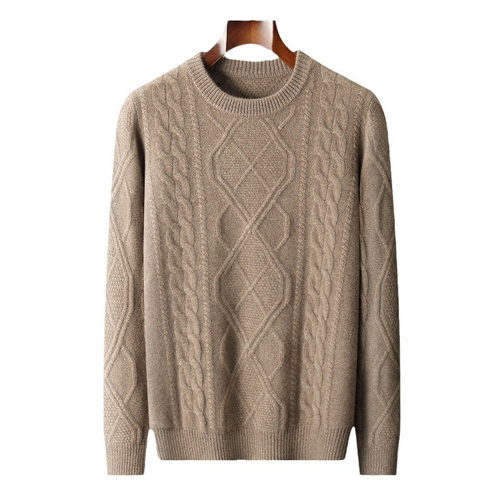 Herren Strickpullover mit aufwendigem Zopfmuster und Rundhalsausschnitt Echoarchiv