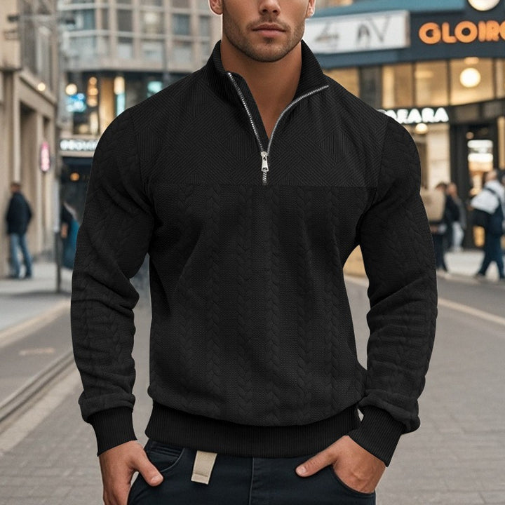 Herren stylischer Fleece-Pullover mit hohem Kragen und grobem Strickmuster Echoarchiv