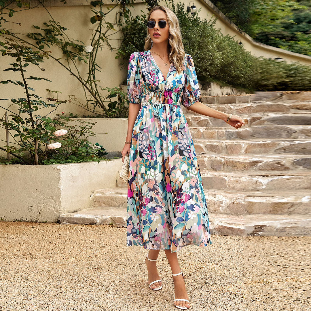 Damen Maxi Kleid mit 3/4-Ärmeln und floralem Design Echo Archiv