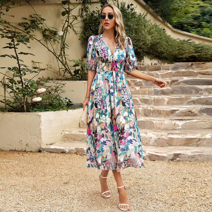 Damen Maxi Kleid mit 3/4-Ärmeln und floralem Design Echo Archiv