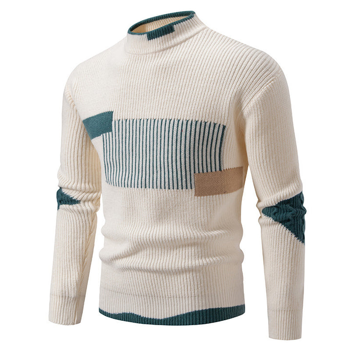 Herren nan gerippter Feinstrickpullover mit Stehkragen und kontrast-Blockdesign Echo Archiv