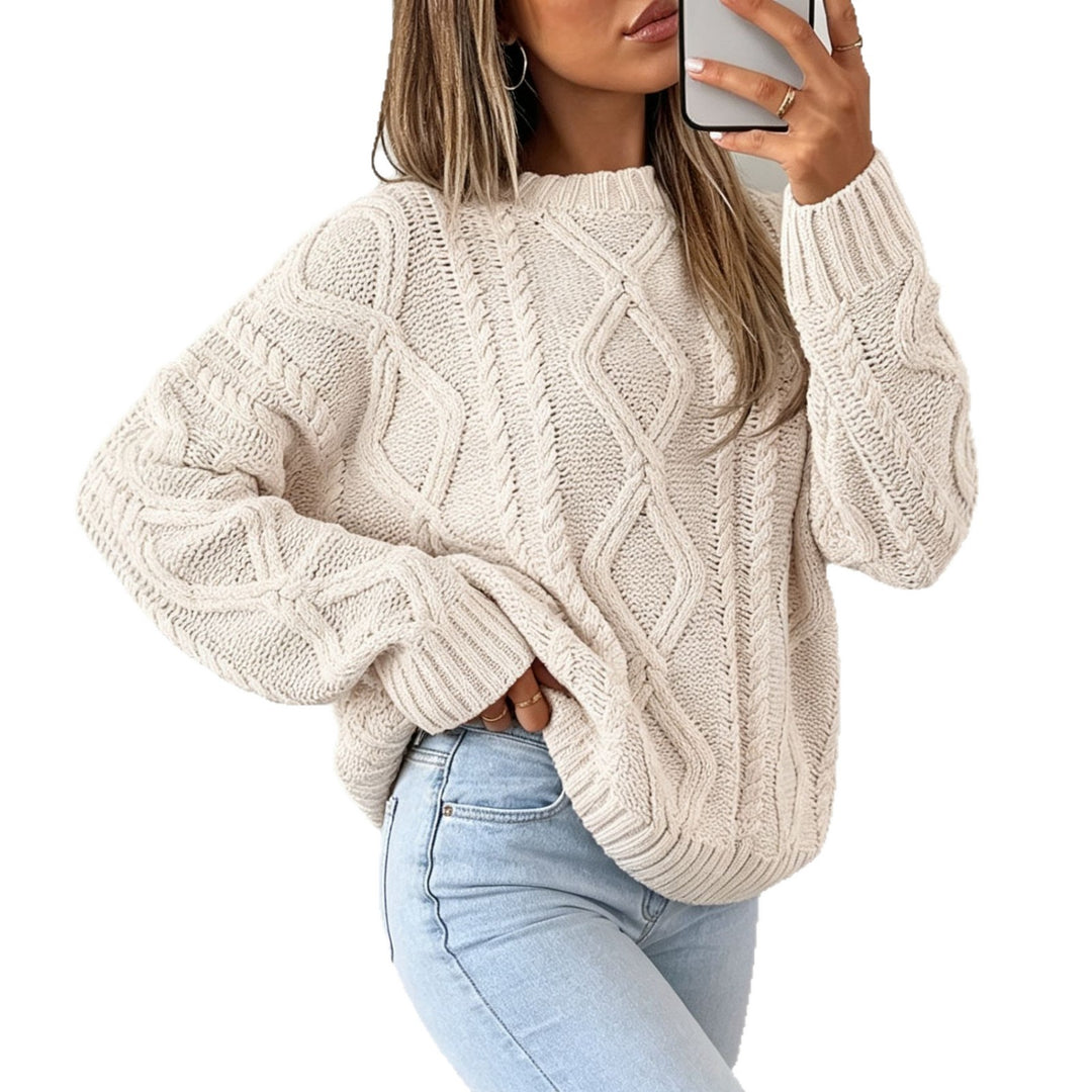 Damen Oversize Flechtstrick-Pullover mit Zopfmuster und Rundhals – Mavelle