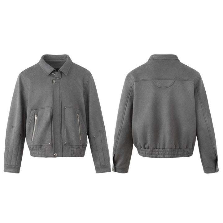Herren Kurzblouson aus Velours mit Utility‑Taschen, Zippern und hohem Stehkragen Echoarchiv