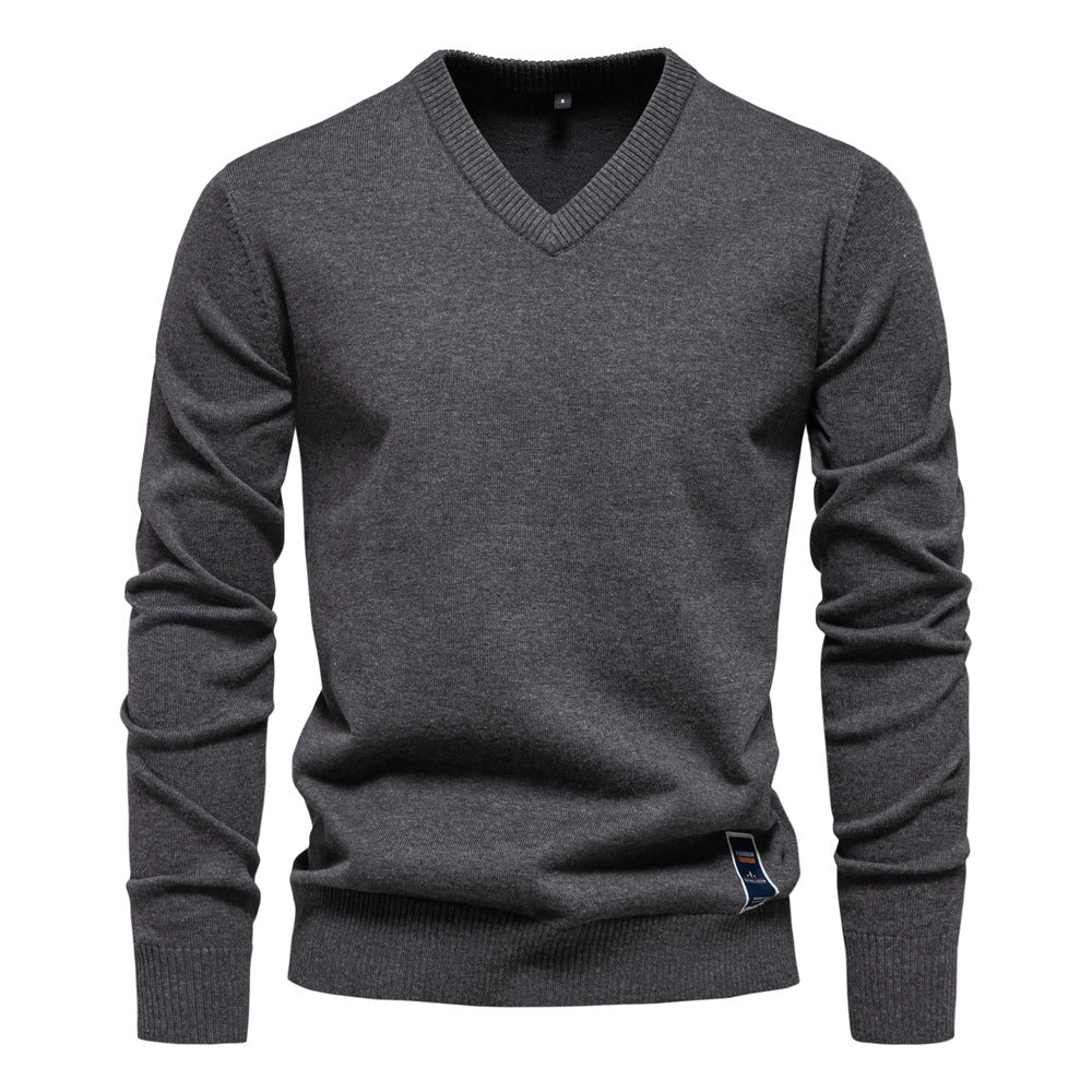 Herren Strickpullover mit V-Ausschnitt und feiner Textur Echoarchiv