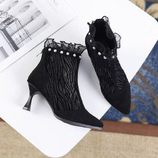 Damen Elegante Netze Stiefeletten mit Rüschendetails – Varelle