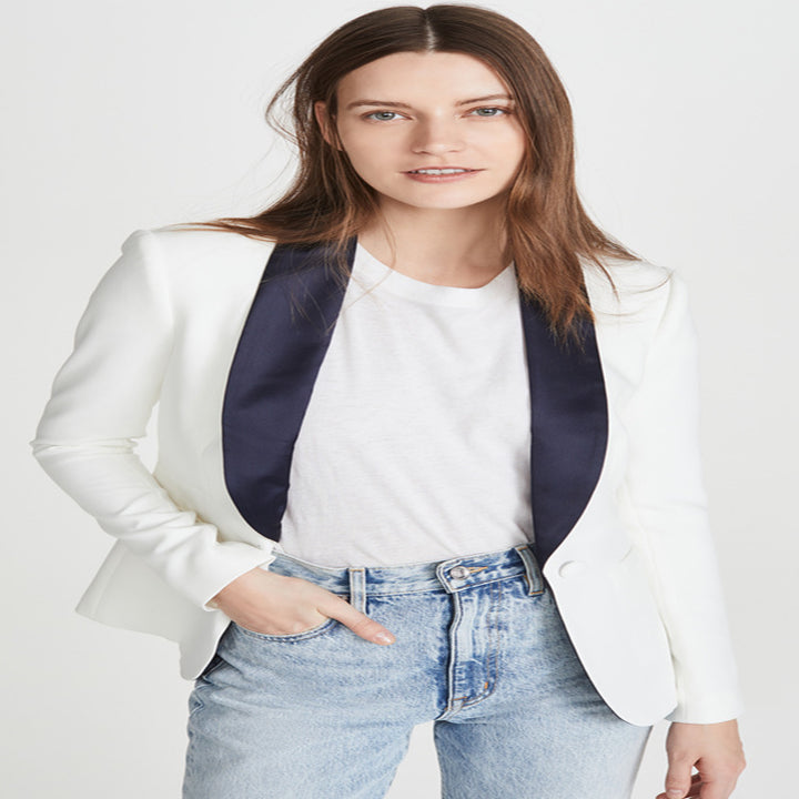 Damen Taillierter Smoking‑Blazer mit satiniertem Schalkragen und Ein‑Knopf‑Front Echoarchiv