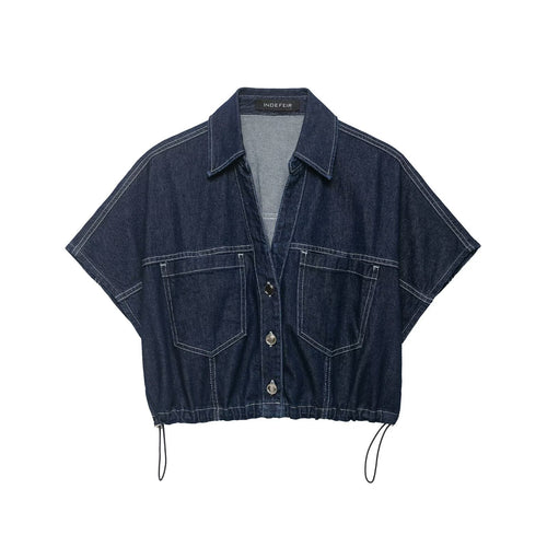 Damen Oversize Denim-Bluse mit praktischen Taschen und elastischem Saum Echo Archiv