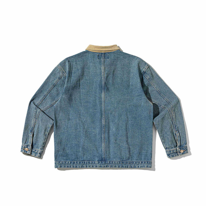 Unisex Boxy-Denim-Blousonjacke mit Cordkragen und Utility-Taschen Echoarchiv