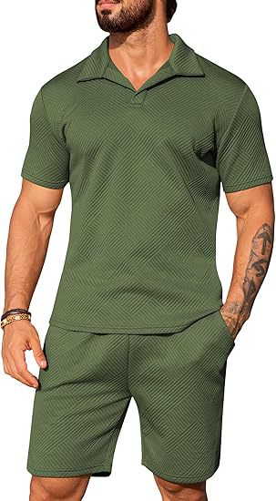 Herren lässiges Kurzarm-Set mit modischem Design und strukturiertem Oberteil Echoarchiv