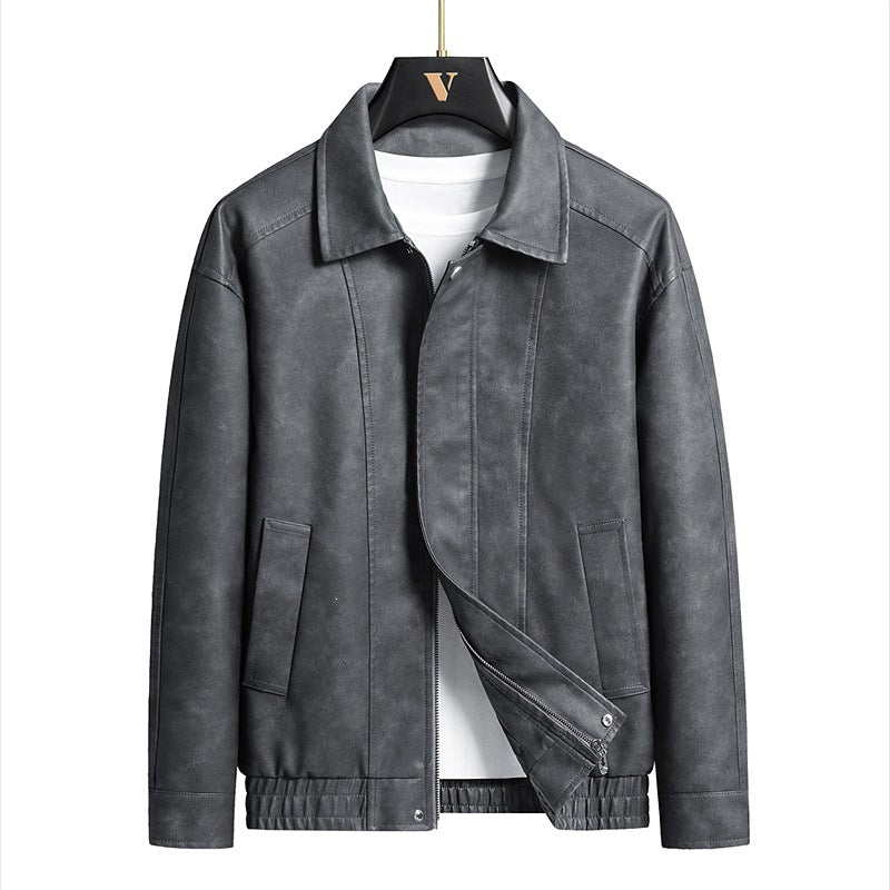 Herren Kurz geschnittene Kunstlederjacke im Vintage‑Look mit Hemdkragen & durchgehendem Reißverschluss Echoarchiv