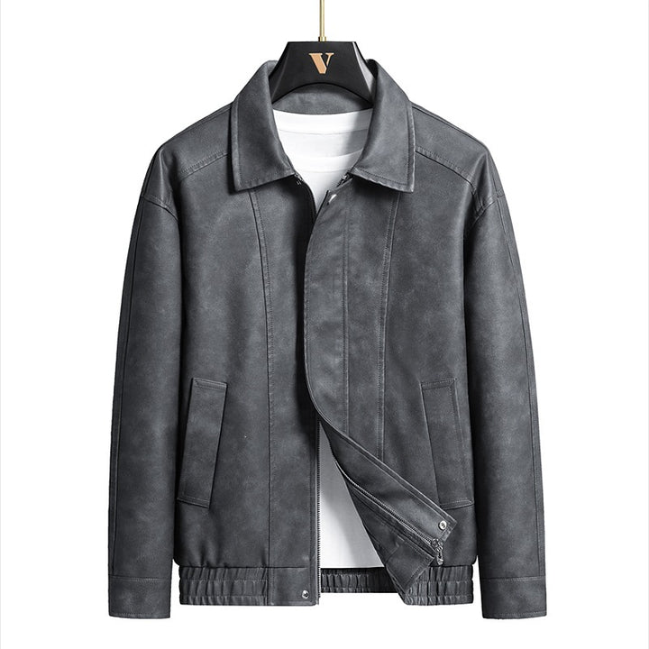 Herren Kurz geschnittene Kunstlederjacke im Vintage‑Look mit Hemdkragen & durchgehendem Reißverschluss Echoarchiv