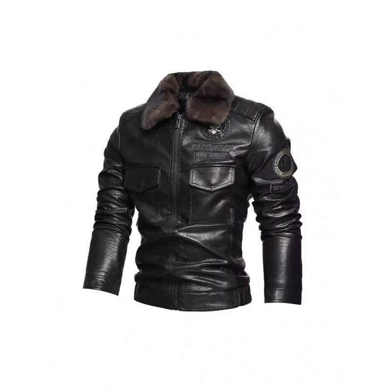 Herren Lederjacke mit Kunstfellkragen Echo Archiv