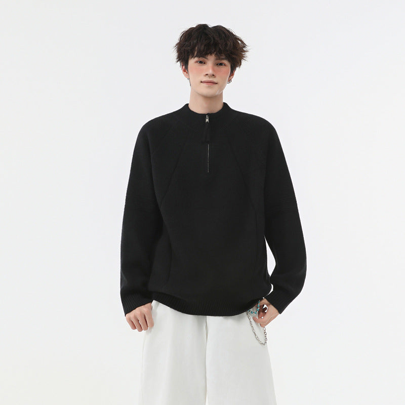 Herren Strick-Halbzip-Pullover mit Stehkragen und strukturierten Rippdetails Echoarchiv