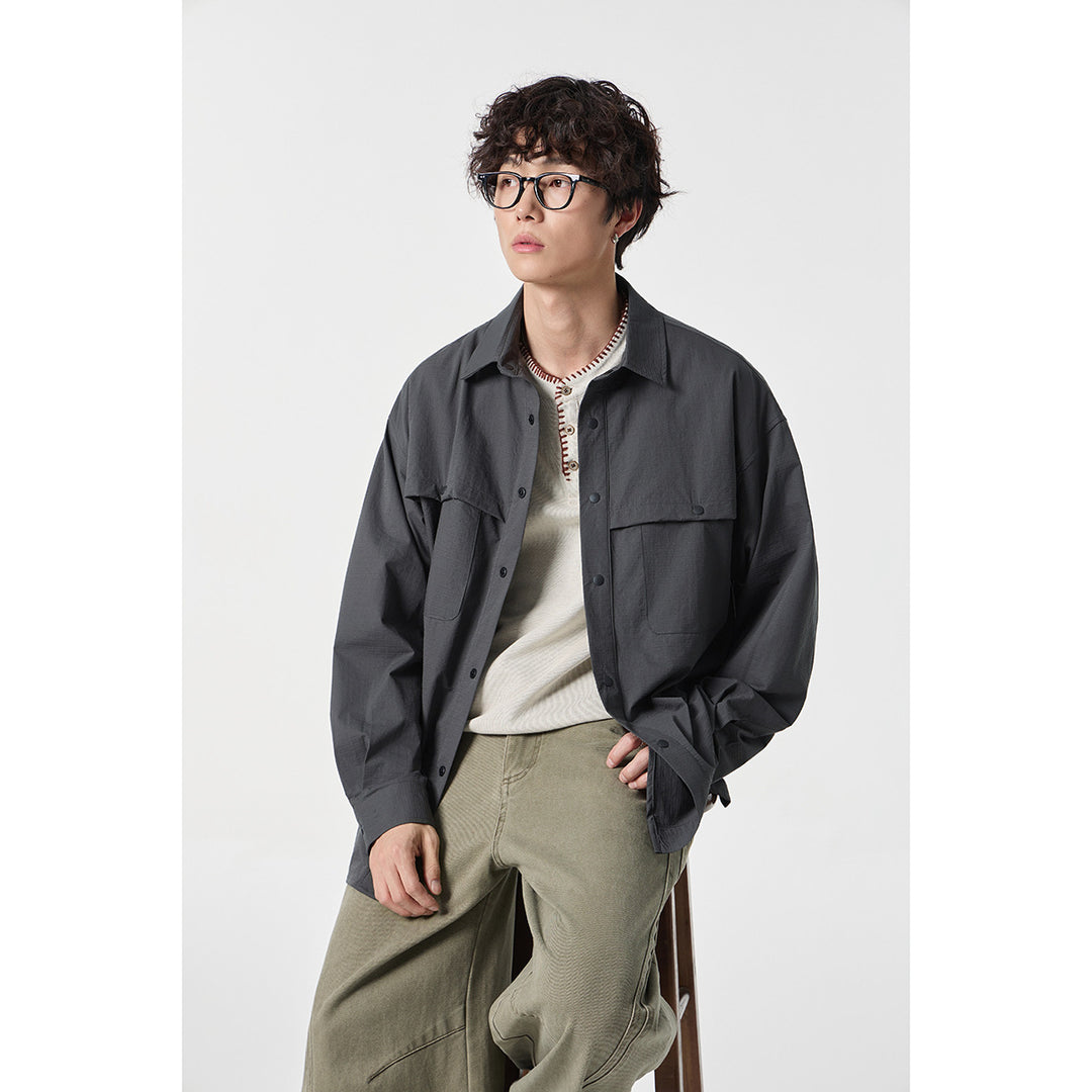 Unisex Weit geschnittene Hemdjacke im Utility‑Stil mit Druckknopfleiste Echoarchiv