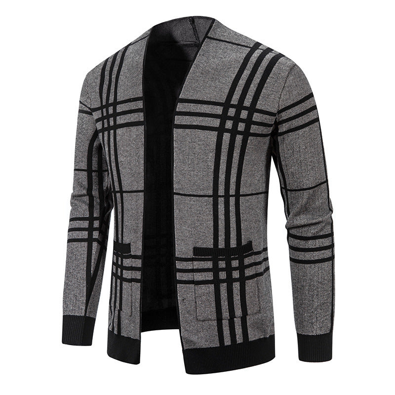 Herren modische Strickjacke mit modernem Karo-Muster und praktischen Taschen Echoarchiv
